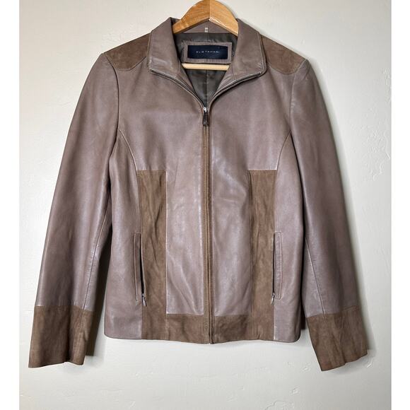 Elie Tahari Brown Genuine Lamb Leather Full-zip Jacket LARGE - Picture 2 of 7